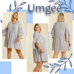 Umgee Dress W/Ruffled Sleeves & Crochet Details